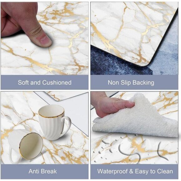 New 2 PCS Marble Kitchen Mats PVC Non Slip Waterproof Kitchen Mats - Picture 4 of 6